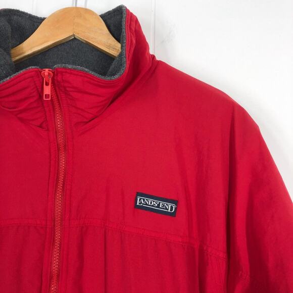 Land’s End VTG Pullover Jacket Fleece Lined 1/4 Zip Collared Unisex Large in Red - Picture 3 of 16